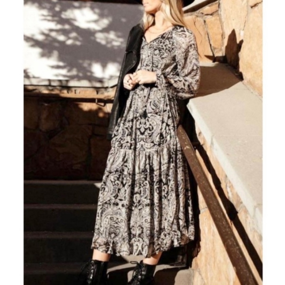 O.P.T Paisley Print Flowy Midi Maxi Boho Dress